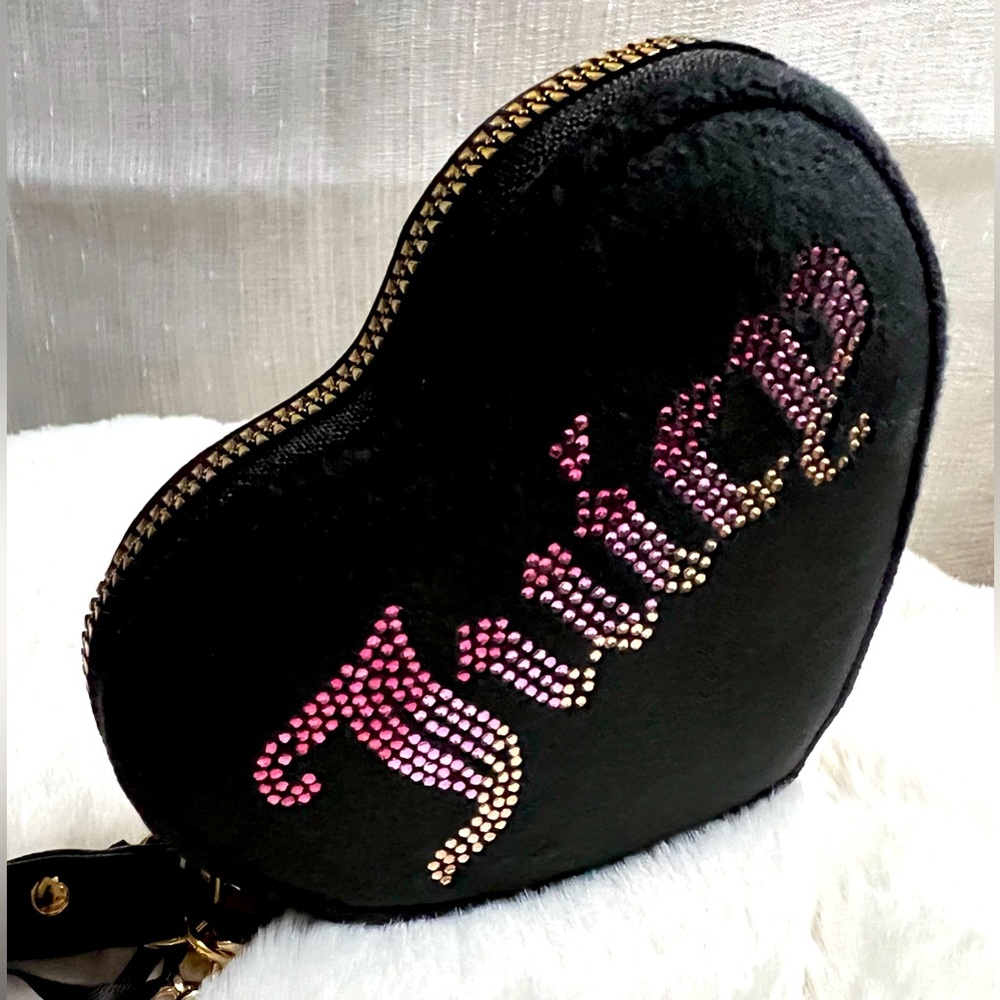 NEW Juicy Couture Ombre Rhinestone Black Zip Around Heart Wallet